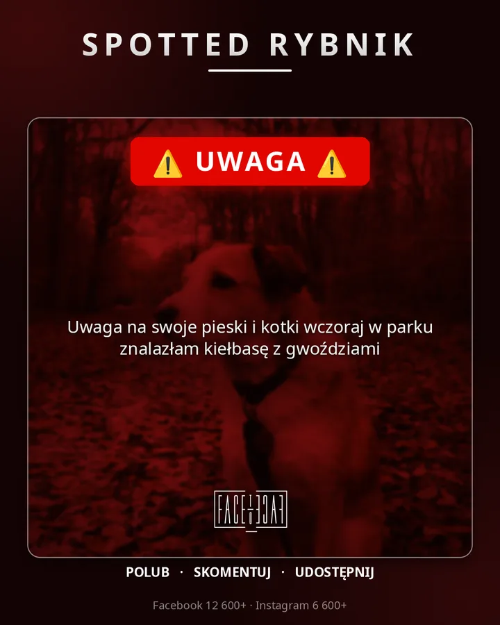 ⚠️ UWAGA ⚠️ Uwaga na swoje pieski i kotki wczoraj w parku znalazłam kiełbasę z gwoździami